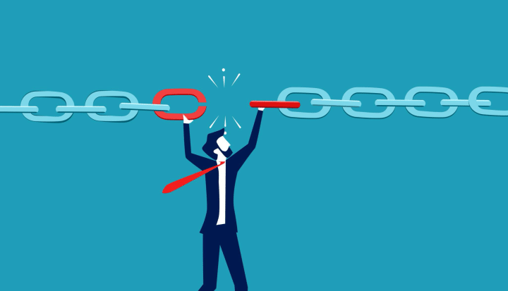 Supply chain problems. Businessmen connect chains together stock illustration - impact venture design